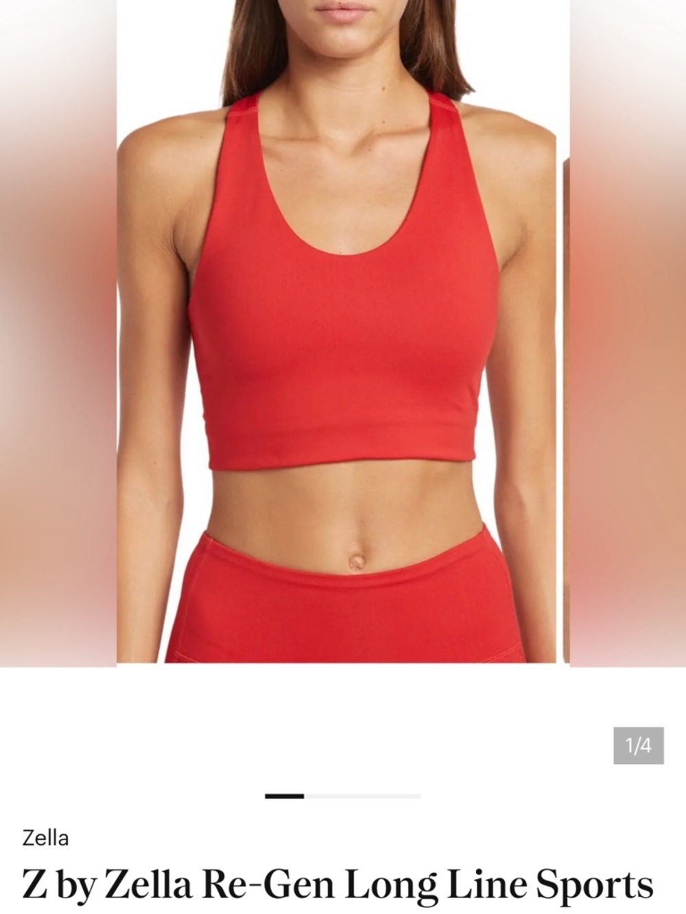 Zella Red Re-Gen Long Line Sports Bra SZ M vibrant orange worn 1x